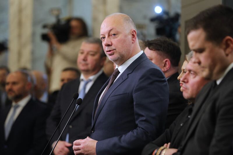 Bulgaria's prime minister Rossen Jeliazkov delivers a speech following his government resignation at the parliament in Sofia. Photograph: Dimitar Kyosemarliev/AFP/Getty Images