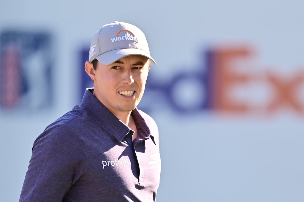 Matt Fitzpatrick reacts on the 18th green at the Valspar Championship. Photograph: Julio Aguilar/Getty