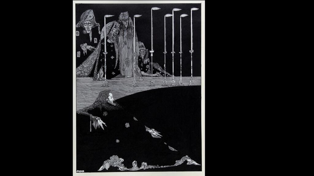 Harry Clarke, I saw them fashion the syllables of my name, The Pit and the Pendulum (detail), c 1919 (Edited version). Crawford Art Gallery