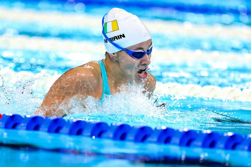 Ireland’s Róisín Ní Riain in the Olympic pool in Paris. Photograph: Tom Maher/Inpho