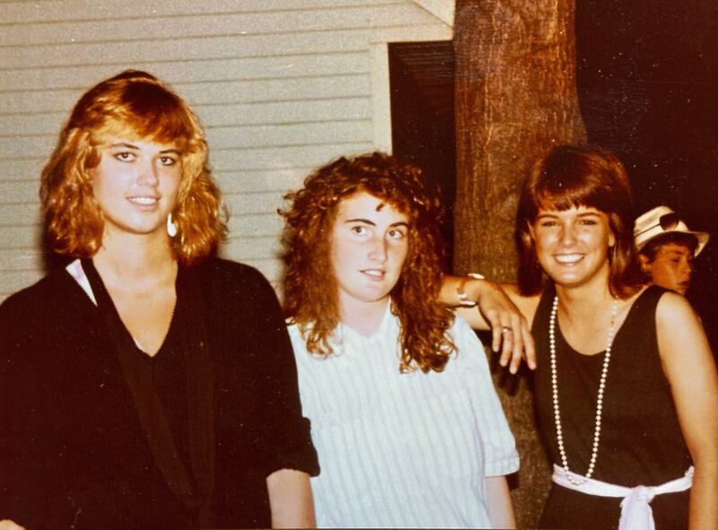Annie McCarrick with her childhood friends Linda Ringhouse (left) and Kathy McQuade (right) at a house party on Long Island, New York in the mid-1980s