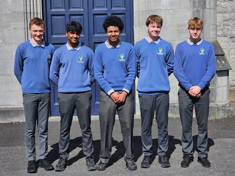 St Flannan's College students who are part of the successful space settlement design team. From left: Alex Furey, Najib Haq, Ahmed Ibrahim, Gavin Sheils and Damian Woros.