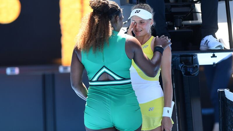 Serena Williams  talks to Dayana Yastremska after their match at the  Australian Open. Photograph: Julian Smith/EPA
