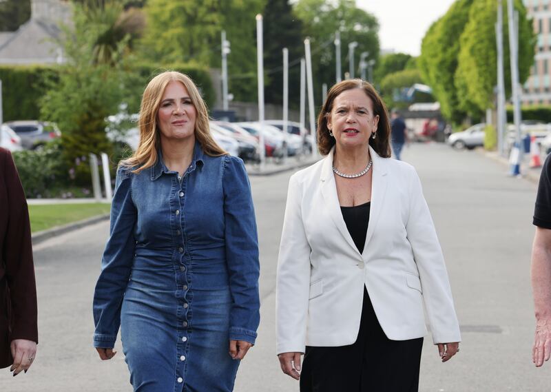 Sinn Féin candidate Janice Boylan (left) and party leader Mary Lou McDonald at the Dublin Central byelection count centre in the RDS on Saturday. Photograph: Alan Betson