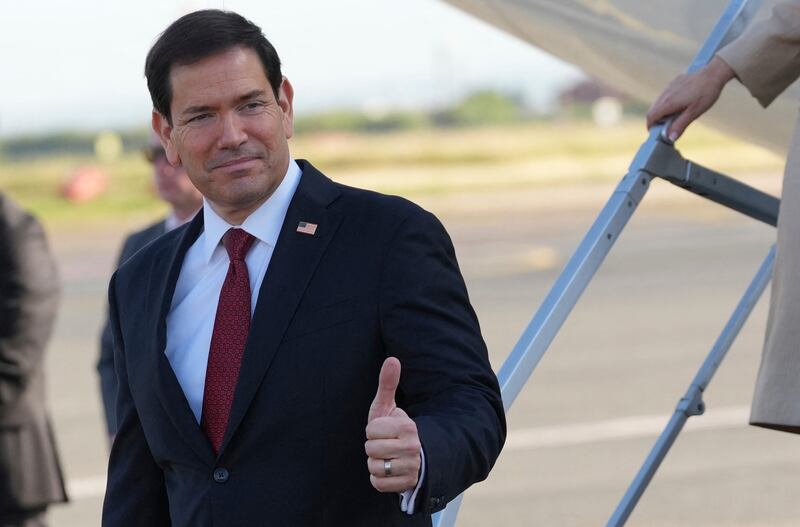 US secretary of state Marco Rubio arrives at Rome's Ciampino airport on Thursday for a two-day visit to Italy and the Vatican. Photograph: Andrew Medichini/AFP via Getty Images