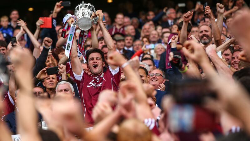 Galway captain  David Burke lifts the the Liam MacCarthy cup after the All-Ireland hurling final win over Waterford in September. Photograph: Cathal Noonan/Inpho