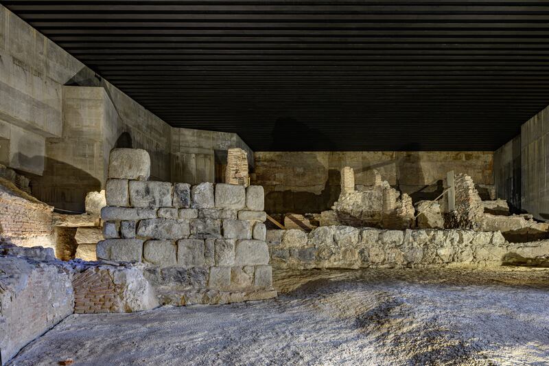 Remains of the wall and gate of the Islamic fortress dating from 850 and 886 which are the foundation stones of Madrid. It was conquered by Alfonso VI in 1085 and ultimately became Spain's capital. Photograph: Patrimonio Nacional