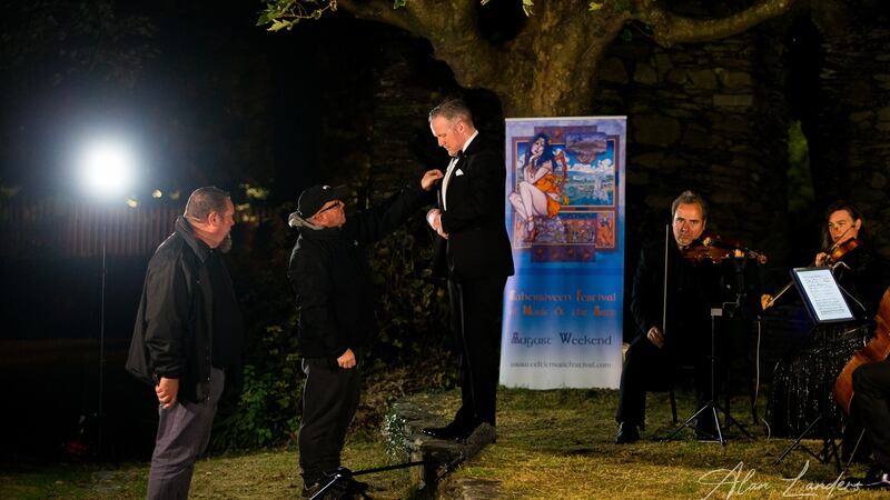 Gavan Ring and the Con Tempo Quartet tune up in the ruins of Holy Cross Abbey.