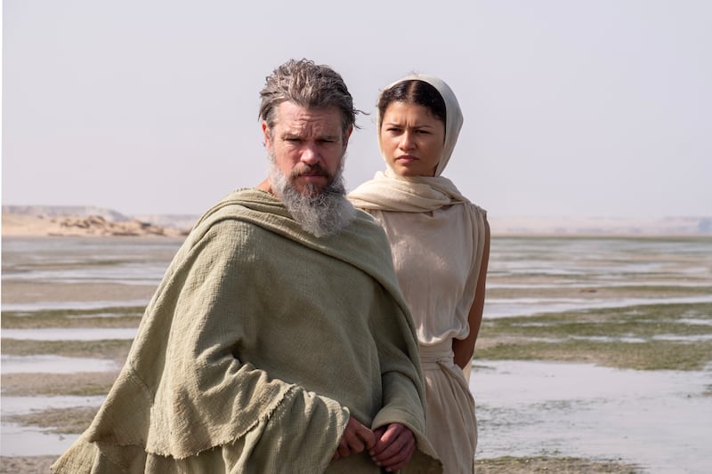 Matt Damon and Zendaya in The Odyssey - written, produced and directed by Christopher Nolan. Photograph: Melinda Sue Gordon/Universal