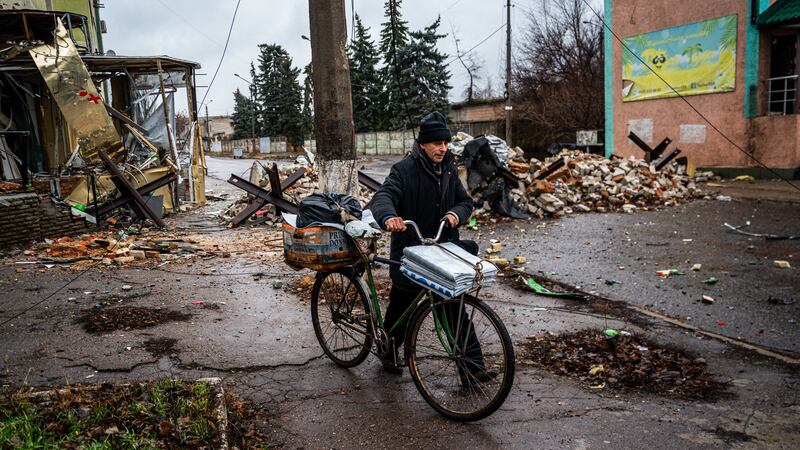Shellfire echoed on Saturday around the near-deserted streets of Bakhmut, an eastern city that is currently the focus of the most intense fighting. Photograph: Dimitar Dilkoff/AFP via Getty Images