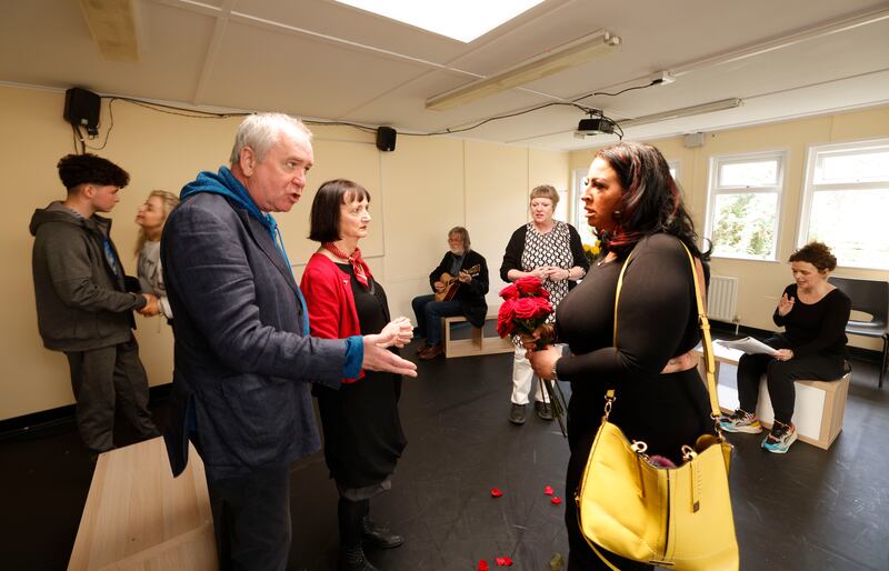 The Rose Tattoo: David O’Meara, Bairbre Ní Chaoimh, Vanessa Fielding and Christine Collins rehearse with (in the background) James Collins, Shauna Higgins, Paddy Keenan and Denise McCormack. Photograph: Alan Betson

