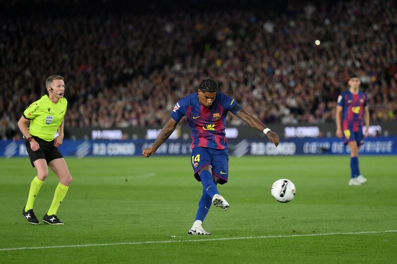 Marcus Rashford scores Barcelona's opening goal. Photograph: David Ramos/Getty Images