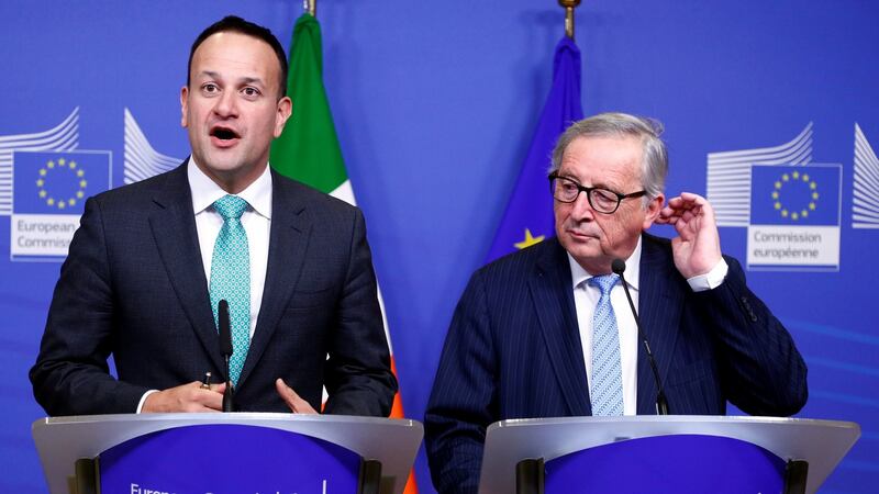 Taoiseach Leo Varadkar and EU Commission President Jean-Claude Juncker  hold a news conference after their meeting in Brussels. Photograph: Francois Lenoir/Reuters
