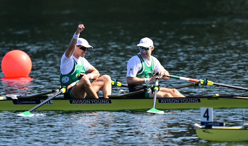 Ireland’s Fintan McCarthy and Paul O’Donovan take gold on Saturday. Photograph: Detlev Seyb/Inpho