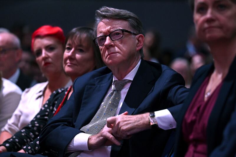 Peter Mandelson at the UK Labour Party annual conference in Liverpool, 2023. Photographer: Anthony Devlin/ Bloomberg