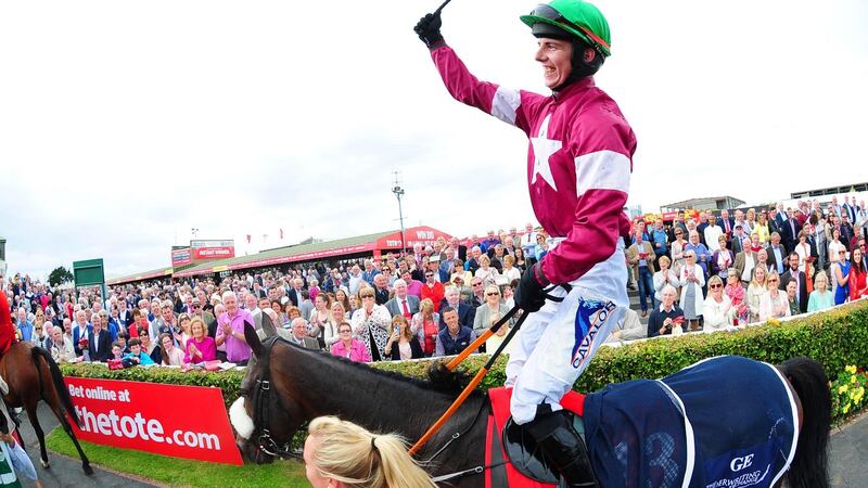 Donagh Meyler riding Lord Scoundrel during the 2016 Galway Races. Photograph: Healy Racing