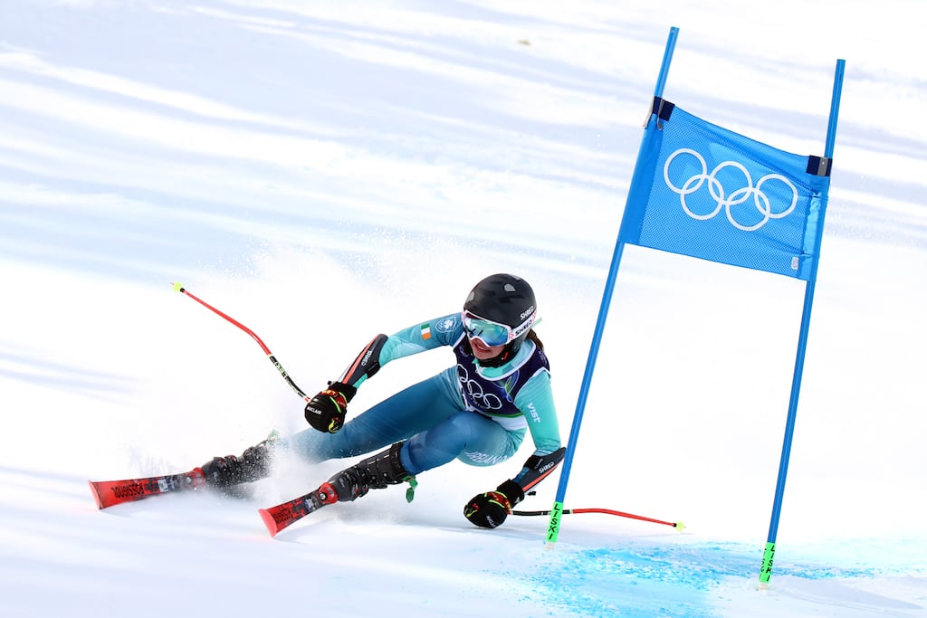 Ireland's Anabelle Zurbay competes during the giant slalom on day nine of the Milano Cortina Winter Olympics at Tofane Alpine Skiing Centre in Cortina d'Ampezzo, Italy. Photograph: Mattia Ozbot/Getty Images