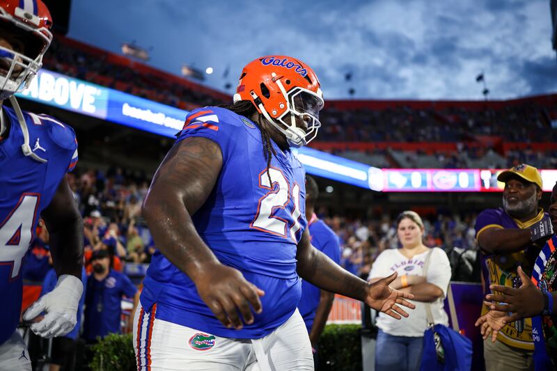 Desmond Watson of the Florida Gators. Managing a vertical leap of over two feet and clocking the 40-yard dash in 5.86 seconds, he also bench-repped 225lbs a stunning 36 times. Photograph: James Gilbert/Getty Images