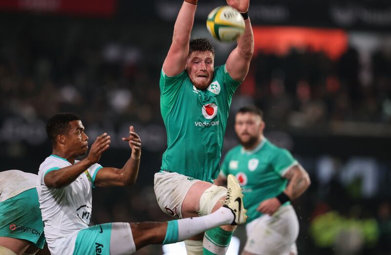 Ireland's Joe McCarthy and South Africa's Grant Williams. Photograph: Dan Sheridan/Inpho