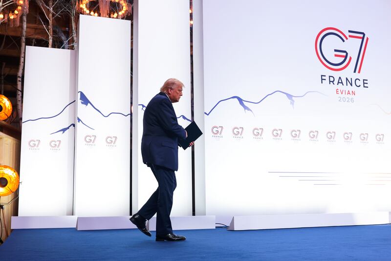 US president Donald Trump arrives to speak at a press conference during the G7 Leaders' Summit on June 17, 2026 in Evian-les-Bains, France. Photograph: Anna Moneymaker/Getty Images