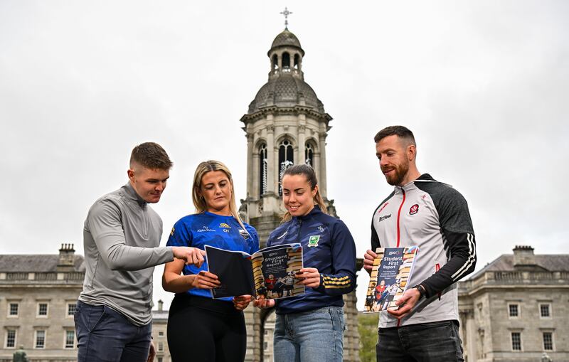 At the launch in Trinity College Dublin of the Gaelic Players Association report were, from left: PJ Fanning, Casey Hennessy, Danielle O'Leary and Niall Loughlin. Photograph: Sam Barnes/Sportsfile 