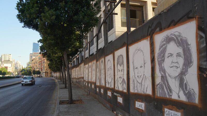 A memorial to those who died in the port explosion along the George Haddad highway, near the port in Beirut