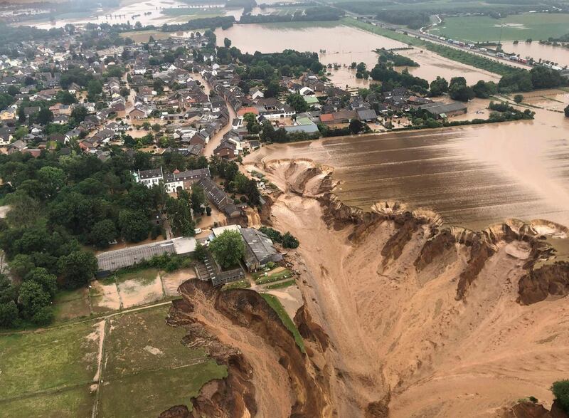 The flooded town of Erftstadt following heavy rains. Photograph:  Handout/Bezirksregierung Kaln/AFP via Getty