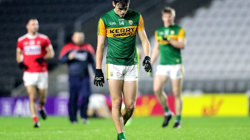 A dejected David Clifford trudges from the field following Kerry’s shock exit to Cork in last year’s Munster semi-final at  Páirc Uí Chaoimh.Photograph: Laszlo Geczo/Inpho