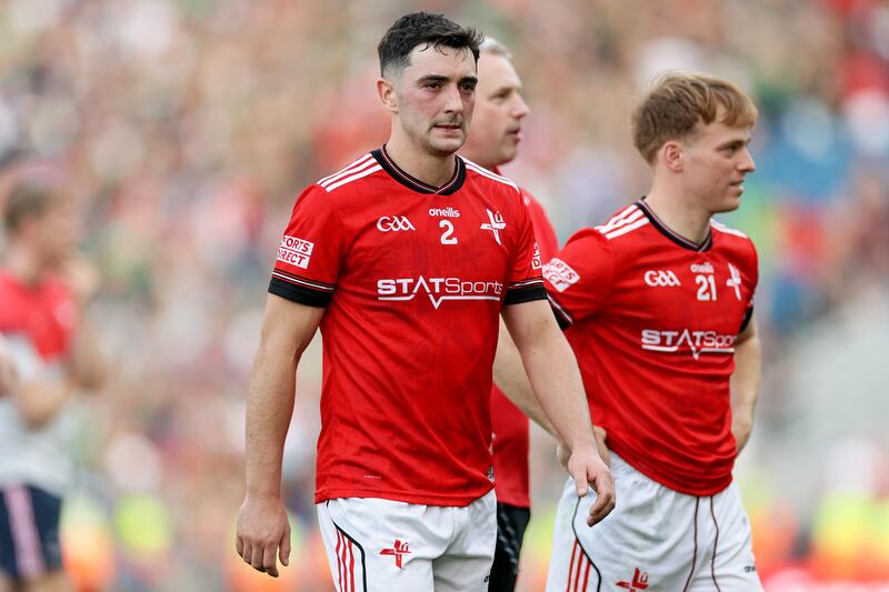 Louth's Emmet Carolan dejected after the game. Photograph: Laszlo Geczo/Inpho
