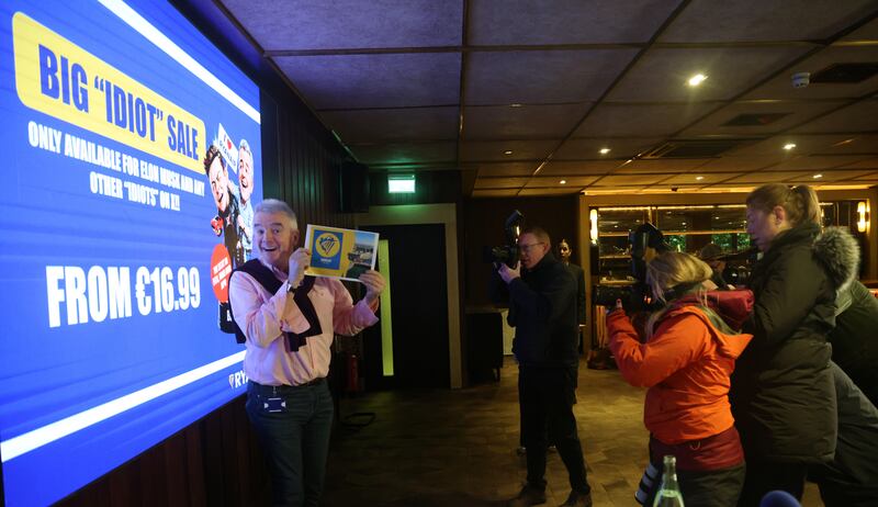Ryanair CEO Michael O’Leary poses for photographs ahead of his press conference in Dublin. Photo: Bryan O’Brien / The Irish Times 
