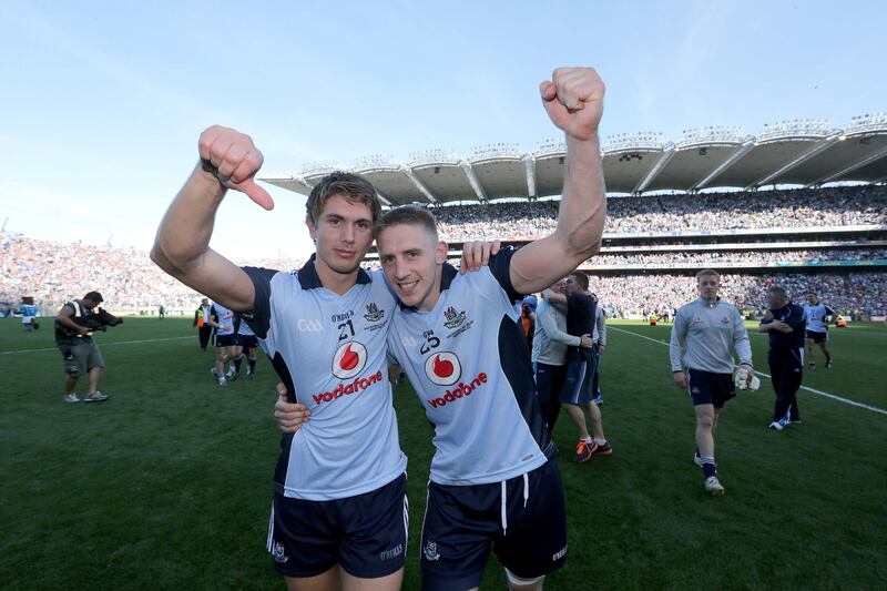 Eoghan O'Gara and Michael Fitzsimons celebrate after the 2013 All-Ireland final. Photograph: Morgan Treacy/Inpho