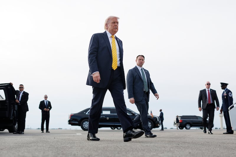 US president Donald Trump arrives to speak to reporters at Palm Beach International Airport in West Palm Beach, on May 2nd. Photograph: Tom Brenner/The New York Times
                      