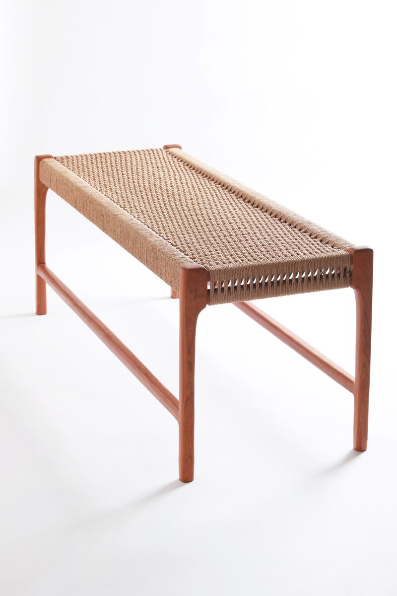 The Nore Bench made from cherrywood and Danish cord.