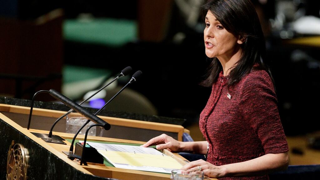 US ambassador to the United Nations Nikki Haley: “The United States will remember this day when it was singled out for attack in the General Assembly.” Photograph: EPA/Justin Lane