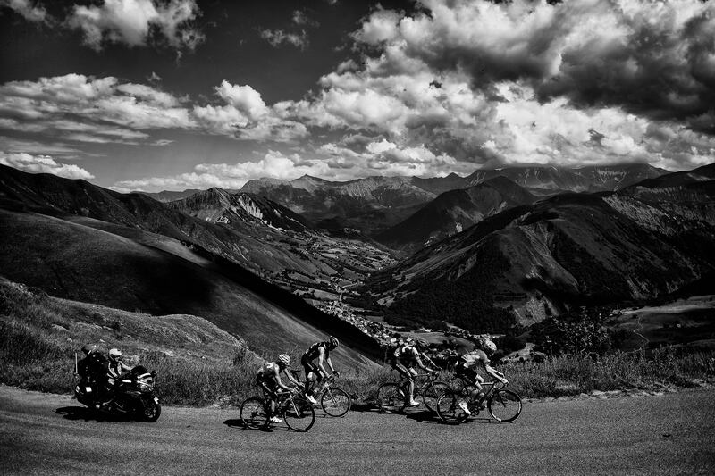 Spain's Alejandro Valverde, Netherlands' Robert Gesink, Russia's Ilnur Zakarin and Norway's Amund Grondahl Jansen ride a counterattack during the 12th stage of the 2018 Tour de France between Bourg-Saint-Maurice and Les Arcs and l'Alpe d'Huez. Photograph: Jeff Pachoud/AFP via Getty Images