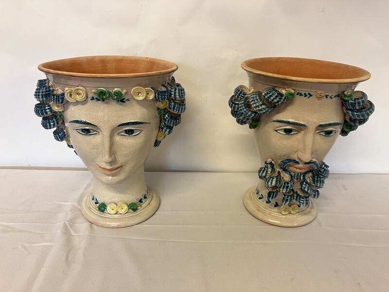 A pair of decorative Sicilian terracotta planters (€100-€200) from the diningroom of Montenotte House in Cork