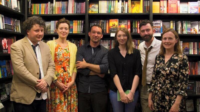John Lavin, left, with Carys Davies, Cynan Jones, Rachel Trezise and Francesca Rhydderch, and host Paul McVeigh, at the Wales Arts Review Fiction event at the London Short Story Festival last year. Photograph: Sira Pocovi