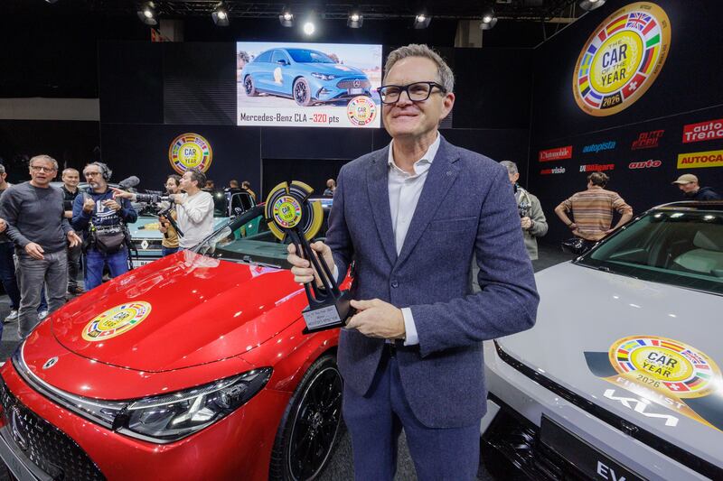 Mercedes-Benz Vice President for Overall Vehicle Development Oliver Loecher as the Mercedes-Benz CLA was named Europe's Car of the Year 2026. Photograph: Olivier Matthys/EPA