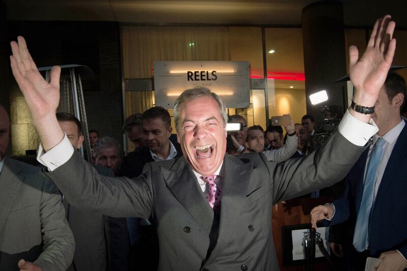 UKIP Leader Nigel Farage at the Leave.EU  party in London where he claimed victory for the Leave campaign in the EU referendum.  Photograph: Stefan Rousseau/PA Wire