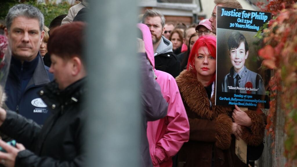 About 500 people have turned up for a march in Rathfarnham to mark 30 years to the day since the disappearance of Philip Cairns - on October 23rd, 1986. Photograph: Nick Bradshaw