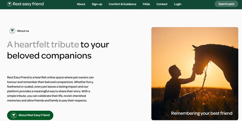 Mick Hanly's website resteasyfriend.com allows bereaved pet owners to post tributes about their late animals