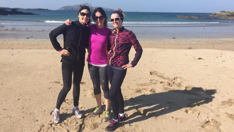 Barbara Ennis, Sarah Geraghty (centre) and Louise Reilly on the beach