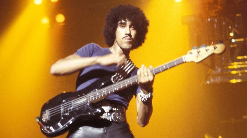 Phil Lynott on stage with Thin Lizzy. Photograph:  Ebet Roberts/Redferns
