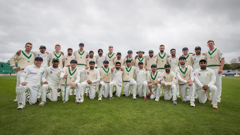 The Ireland and Pakistan players together at Malahide. Photograph: Oisin Keniry/Inpho