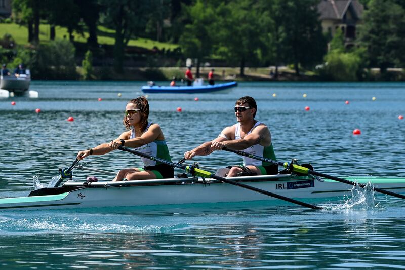 Katie O’Brien and Steven McGowan booked their place into the A Final, after a fourth place finish in their repechage on Friday. Photograph: Maren Derlien/Inpho