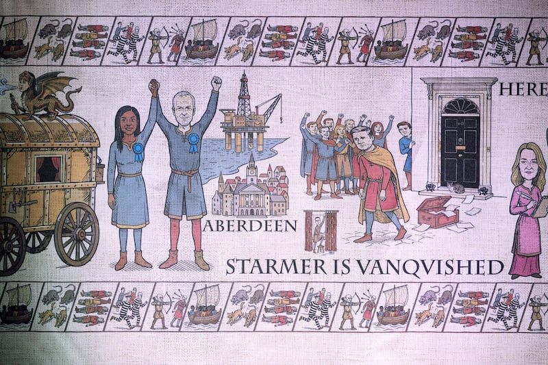 A detail from the satirical Birmingham Tapestry on display at the Conservative Party annual conference. Photograph: Christopher Furlong/Getty Images