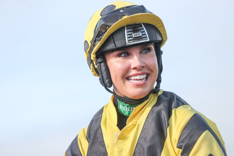 Guinness Time Flat Race:  Aine O’Connor celebrates after winning with Brave Crogha. Photograph: ©INPHO/Tom Maher