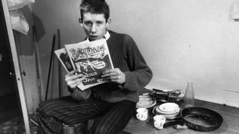 Shane MacGowan aged 19, editor of punk rock fanzine Bondage in his office  in London. Photograph: Sydney O’Meara/Getty Images