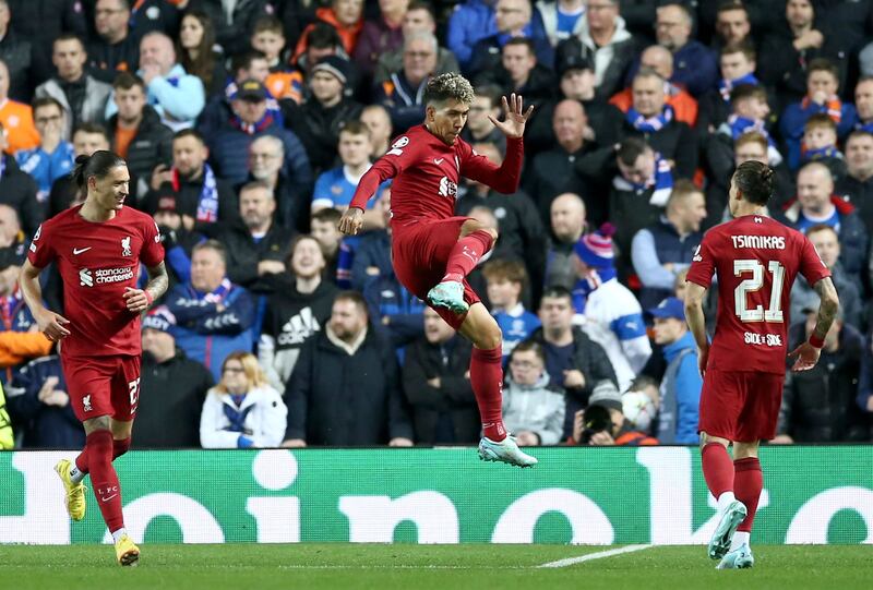 Roberto Firmino of Liverpool celebrates against Rangers in 2022. Photograph: Adam Vaughan/EPA