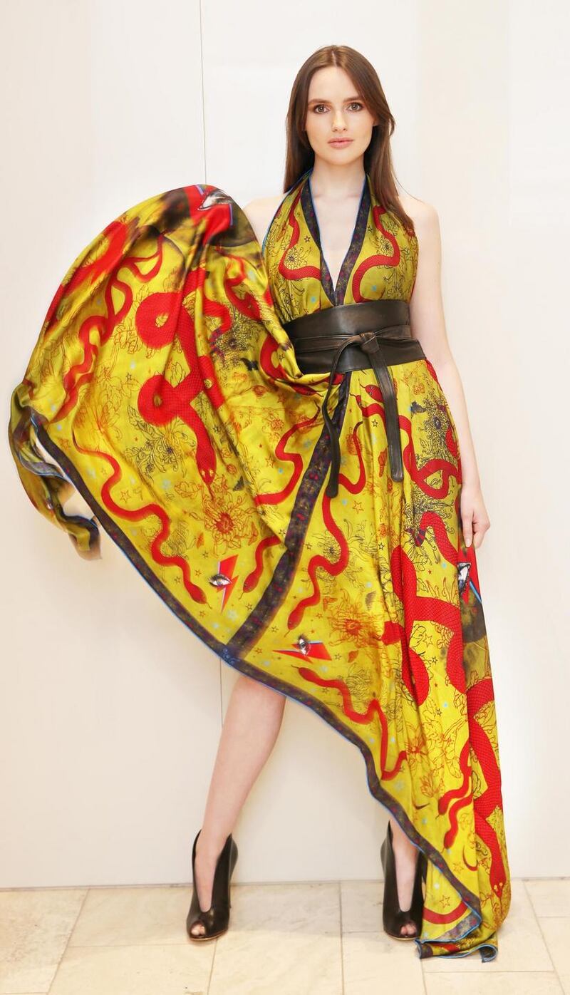 Create 2019: Maria Traynor wears a halter dress (€600) by Sara O’Neill. Photograph: Leon Farrell/Photocall